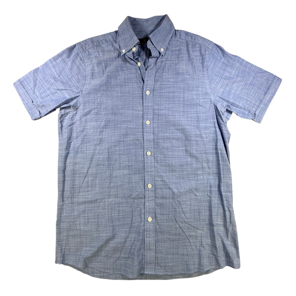 Hart Schaffner Marx Mens Button Down Short Sleeve S Blue 100% Cotton Shirt